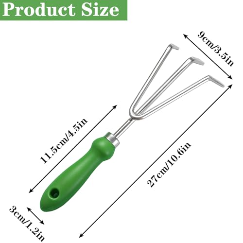 Rastrillo de mano para jardín con 3 púas, acero inoxidable miniatura 2