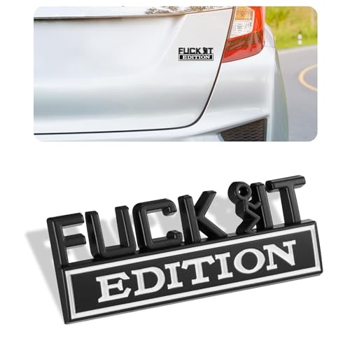 Huiguli Pegatina 3D Coche, Fuck IT Edition Emblema de Metal Etiqueta, Insignia Autocolantes para Coches Maletero Lateral Motocicletas Bicicletas, 8 x 3 cm (Negro/Blanco)