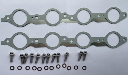 Image of 12617944 LS MLS Exhaust Header Exhaust Manifold Gasket Bolts Kit Compatible with Silverado Sierra Suburban 1500 2500 HD Yukon CTS Escalade MLS LS LQ LM7 4.8L 5.3L 5.7L 6.0L 6.2L (with Bolts)