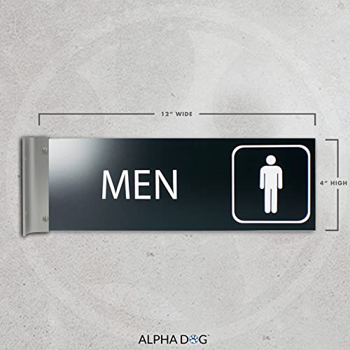 Hallway Projecting Men's Restroom Sign For Business, 4"H X 12"W, 1/8" Double-Sided Corridor Sign, Engraved, Uv Stable Plastic - Made In The Usa By Alpha Dog Ada Signs (Black) #TOP1
