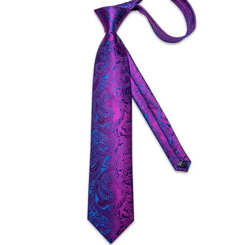 Image of DiBanGu Silk Floral Ties for Men Woven Paisley Necktie and Tie Clip Handkerchief Cufflinks Set for Party Wedding