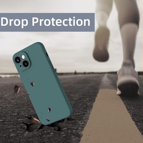 Image of Elzzi Microfiber Square Candy Case Compatible for iPhone 14, Shockproof Slim Back Cover Liquid Silicone Case - Forest Green