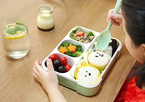 Image of ORPIO (LABEL) 4 Compartment Plastic Bento Leak-Proof Picnic Food Container BPA-Free Microwave and Dishwasher Safe with Spoon School Office Picnic Outdoor Tiffin Box