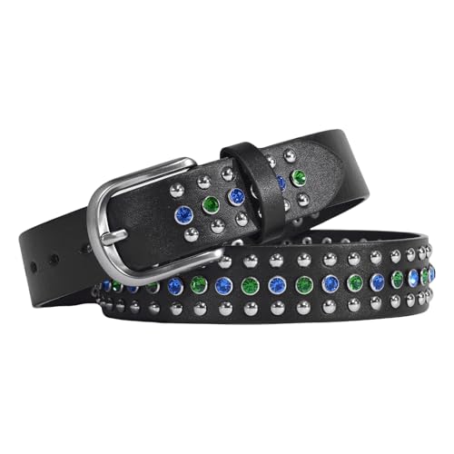 JIARY Ceinture Noire Cloutée Homme, Ceintures À Strass Rivets, Ceinture Biker Punk,Style Rock Cool,Ceinture Vintage Unisexe pour Jeans,Vestes,Jupes,Costume Hip Hop,Noir,115CM/45.3''