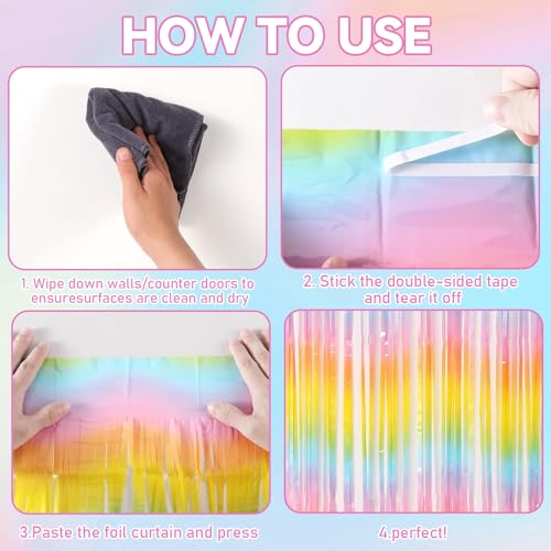 BDHYYM 4 Stück Lametta Vorhang Bunt Regenbogen Deko Luftschlangen Deko Glitzer Vorhang Geburtstag Deko Fransenvorhang Glitzervorhänge für Party deko Geburtstagsdeko Dekorations Bühnendekor (1mx2m)