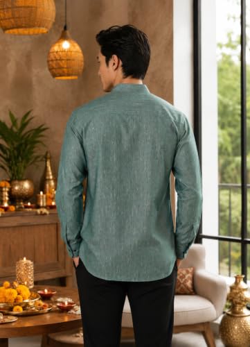 Image of Majestic Man Men's Cotton Blend Textured Regular Fit Full Sleeve Short Kurta