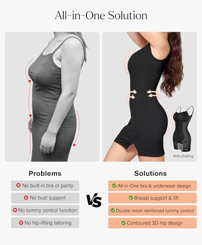 Image of Popilush Cocktail Dresses for Women Built in Shapewear Bra 8 in 1 Square Neck Mini Slit Party Summer Dress