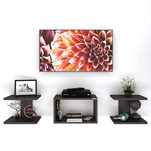 Image of ESTANTERIA CIMA Tv Unit Wall Mounted Engineered Wood TV Unit, TV Cabinet for Wall, TV Stand for Wall, TV Stand Unit Wall Shelf for Living Room, Set Top Box Wall Display Rack Stand(Standard, Wenge)