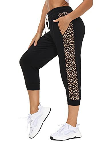 SPECIALMAGIC Capri Joggers for Women with Pockets Leopard Cropped Jogger Pants Running