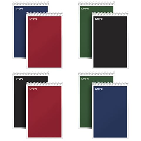 TOPS Spiral Steno Bücher 8 Stück, 15,2 x 22,9 cm, Gregg Rule White Paper, sortierte Einband, 80 Blatt pro Buch/8 Bücher pro Packung, rot, schwarz, blau, grün (80219) Cover