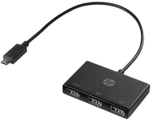 HP USB-C to USB-A Hub, angled view showing ports