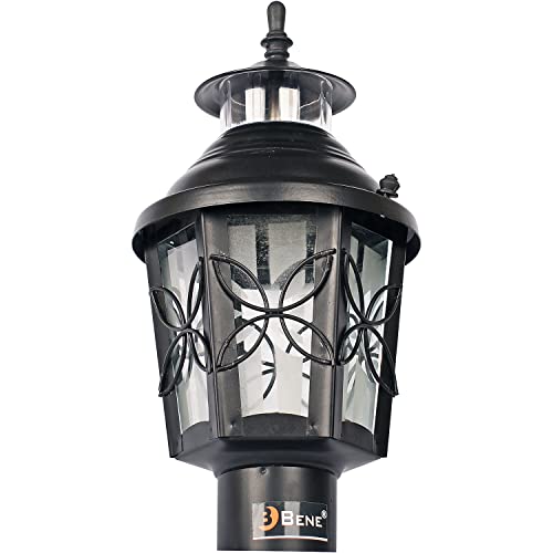 Image of BENE Lily Garden Lamp, Antique Wall Lights for Outdoor Vintage Decor, Decorative Lamp for Patio, Entryway, Steel and Glass Terrace Light with B22 Holder & Base Stand, 15cm Dia, Black, Pack of 2