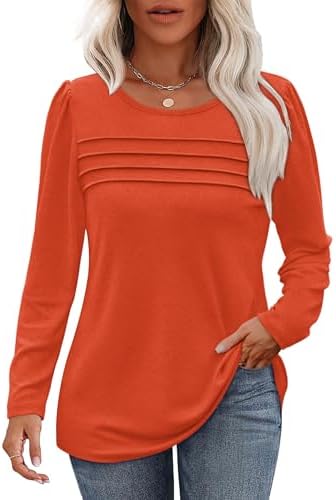 OFEEFAN Long Sleeve Shirts for Women Fall Fashion 2025 Dressy Casual Blouses Trendy Pleated Tunic Tops for Leggings