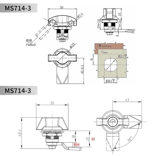 Serrure d'armoire de commande MS714-3 robuste avec poignée ergonomique - 6