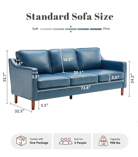 Image of Kingfun 80 inch Faux Leather Sofa, 3 Seater Couch, Mid Century Modern Couches with Solid Wood Legs for Living Room Bedroom