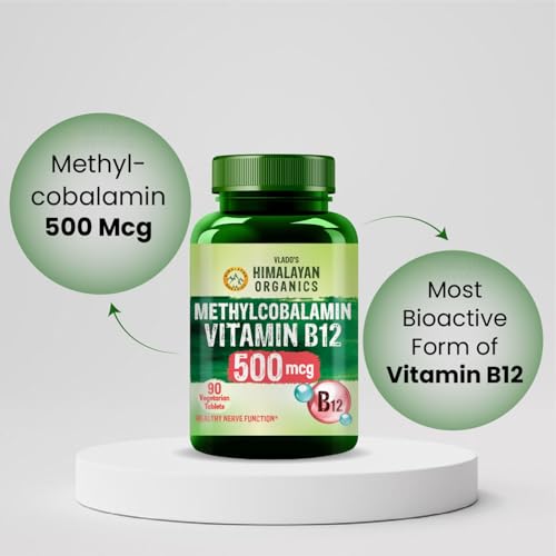 Image of Vlado's Himalayan Organics Vitamin B12 500 MCG Methylcobalamin | 100% RDA Active Form for Memory, Brain, Heart & Immune System Support | Normal Energy Production, High Absorption | 90 Veg Tablets, Pack of 4
