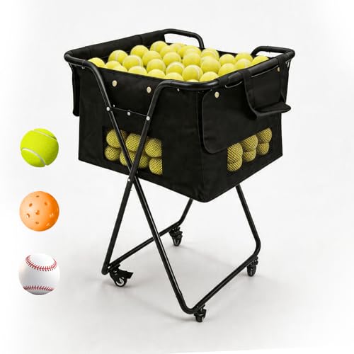 XYJBHB Tennis Ball Hopper Cart with 4 Wheels，Foldable Large Capacity Pickleball Tennis Ball Collector for Court Training, Coaching