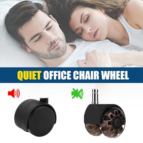 Office Chair Caster Wheels, Set of 5, Heavy Duty Chair Wheels for Hardwood, Carpet -Quiet & Smooth Gliding 2 Inch Office Chair Rubber Caster Wheels(Brown) - Thumbnail 2