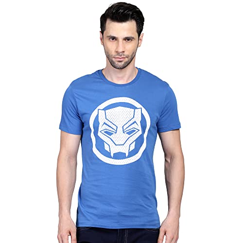 Image of Free Authority Black Panther Printed Regular Fit Blue Cotton Men's T-Shirt
