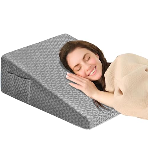 Image of Wedge Pillow for Sleep Apnea, 12 inch Memory Foam Bed Wedge After Surgery | Dual-Layer Foam with a High-Density Base Provides Stable Support, Resists Flattening, and Stays Secure with a Non-Slip Bottom