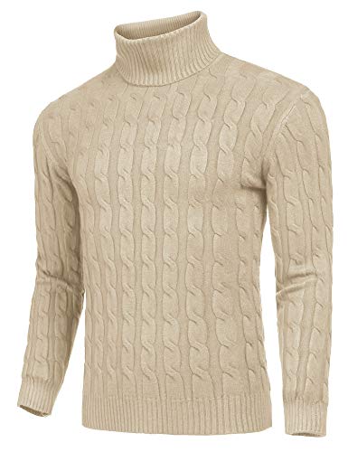 Image of COOFANDY Men's Slim Fit Turtleneck Sweater Casual Twisted Knitted Pullover | Turtleneck Design, Cable Knit Texture with Ultra Stretch, Slim Fit Thermal, Business Casual Office Wear, Fall Winter Clothing
