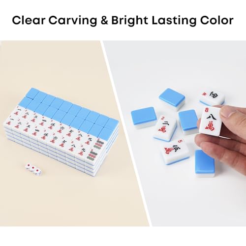 BeautyChen American Mahjong Tile Set, 166 Pcs 1.2" Mahjong Tiles with 3 Dices 1 Instruction, Mahjong Game Set for Adult Family & Friends Gatherings, Mahjong Lovers, Beginners (Blue)