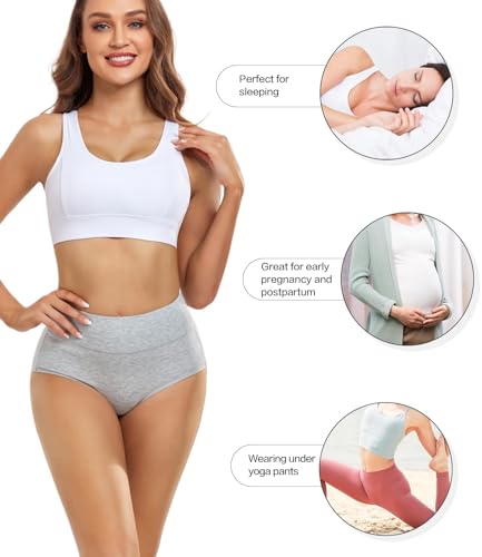 wirarpa Unterhosen Damen Baumwolle Frauen Unterwäsche Hohe Taille Slips Hoher Taillenslip 4er Pack Grau Größe 4XL(60/62) 4