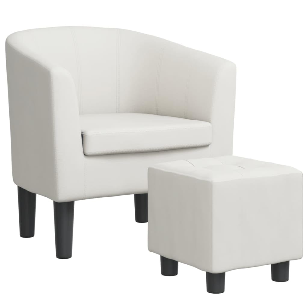 vidaXL Clubsessel mit Fußhocker – Polster-Sessel aus PU-Kunstleder, Weiß
