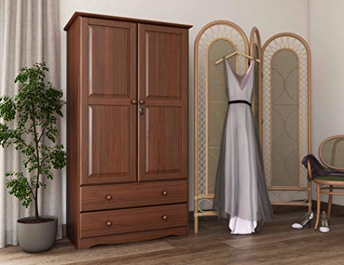 Palace Imports 100% Solid Wood Smart Wardrobe/Armoire/Closet, Mocha Color, 40´´ W x 72´´ H x 21´´ D, 1 Clothing Rods, 1 Lock, 2 Drawers Included