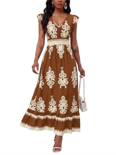 Image of PerZeal Women's 2026 Summer Short Sleeves Dresses Boho Floral Print Tiered Casual Flowy Long Maxi Dress