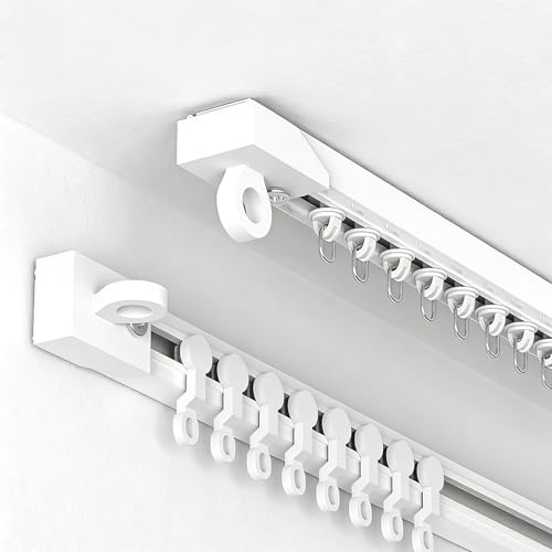 Riel de cortina sin taladro autoadhesivo para techo y pared blanco 2