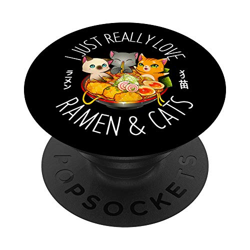 Ramen Y Los Gatos Aman Los Fideos Japoneses Neko Kawaii PopSockets PopGrip: Agarre intercambiable para Teléfonos y Tabletas Cover