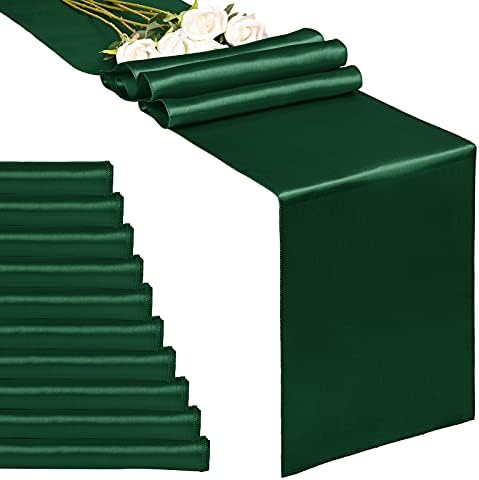 10-Pack Forest Green 12 x 108 inches Long Premium Satin Table Runner for Wedding, Decorations for Birthday Parties, Banquets, Graduations, Engagements, Table Runners fit Rectange and Round Table