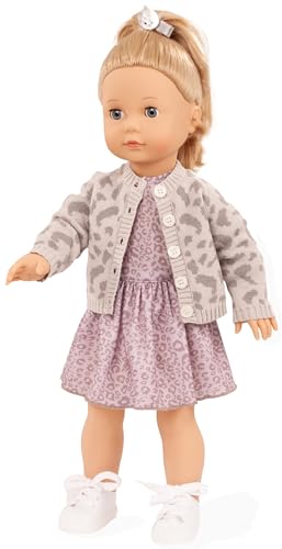 Götz 2590339 Precious Day Girls Jessica Graue Katze Puppe - 46 cm große Stehpuppe mit blonden Haaren, Blaue Schlafaugen in 7-teiligen Set