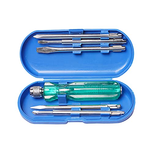 Eastman Screwdrivers Set Of 5 Pcs, Transparent Acetate Handle Spring Steel Blade With Magnetic Tip With Neon Bulb Tester 500v Screw Kits Electronic Hand Tool (E-2101B)