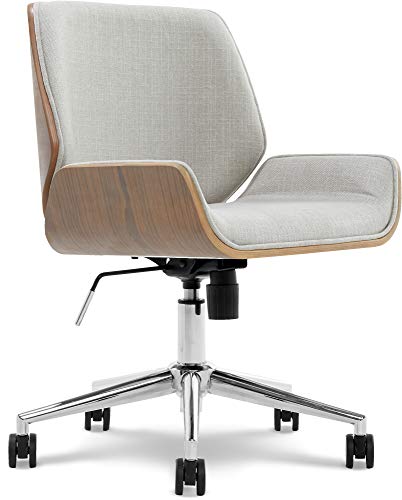 Elle Decor Ophelia Low-Back Task Modern Bentwood Home Office Armless Desk Chairs In Chrome Finish, French Gray #TOP4