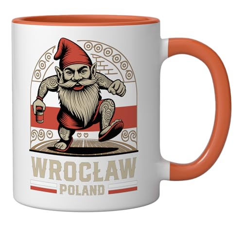 Wroclaw Poland Gnome Souvenir Cerámico Naranja/Blanco miniatura 2