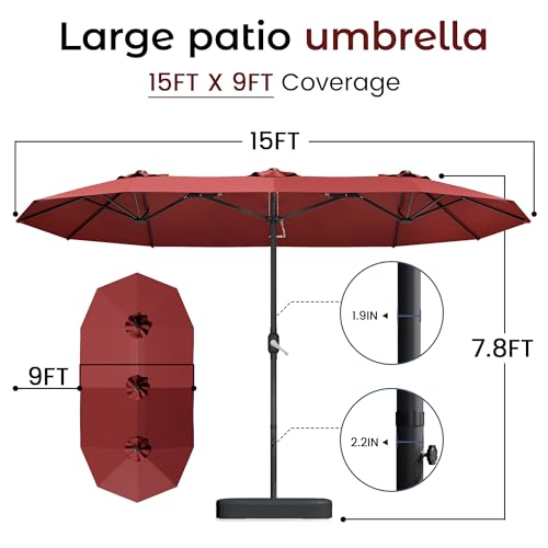15ft Double-Sided Patio Outdoor Umbrella with Base Include,Wine Red by DomeShade - Used condition - Image 7