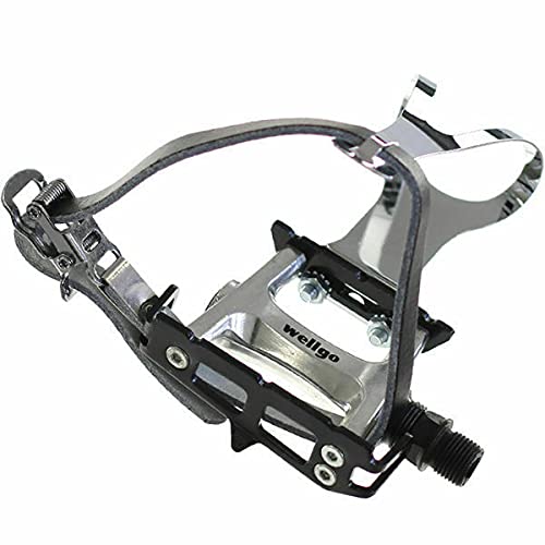 Wellgo Track Fixie Bike Pedals Toe Clips and Leather Straps Silver - Thumbnail 2