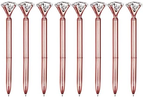 LA HAUTE 8pcs Big Crystal Diamond Pens Metal Ballpoint Pens Black Ink Business School Office Supplies, Silver