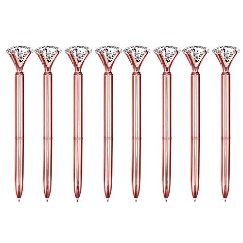 CLARA 8 Pcs Big Diamond Pens Rhinestone Crystal Metal Ballpoint Pen Black Ink Rose Gold