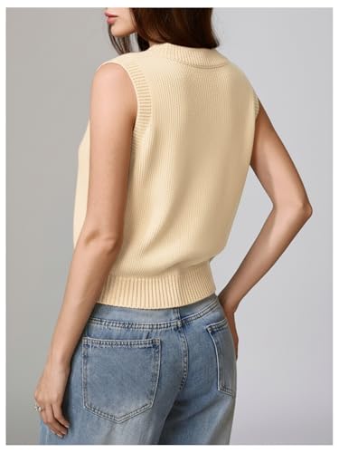 Image of Milumia Women's Cable Knit V Neck Sweater Vest Sleeveless Ribbed Crop Tank Top