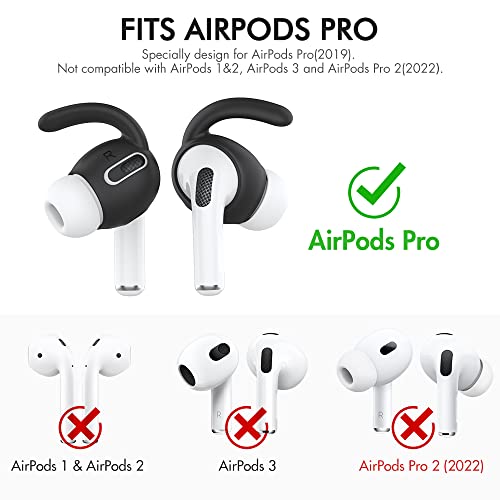 Image of AhaStyle 3 Pairs AirPods Pro Ear Hooks Covers Accessories [Added Storage Pouch] Compatible with Apple AirPods Pro 2019 (Black) | Added Storage Pouch, Anti Slip, Secure Fit, Comfortable Silicone Ear Tips Compatible with Apple AirPods Pro 2019 (Black)