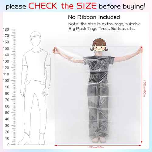 Image of woric 6PCS Extra Large Clear Plastic Bags 40x60 Inch for Storage Gifts | Huge Cellophane Storage Bags Suitcase Covers Bag for Luggage Large Gift Baskets Car Seat Kids Bike Moisture Protection