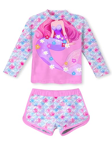Image of Vogseek 4-10T Girls Rashguard 2 Pieces Long Sleeve Swimsuit Swimwear with Shorts
