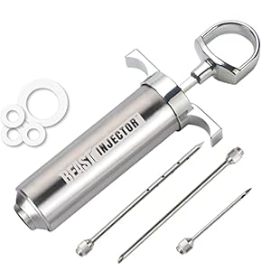 Grill Beast – 304 Stainless Steel Meat Injector Kit with 2-oz Large Capacity Barrel and 3 Professional Marinade Needles