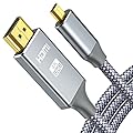 oldboytech 4K Micro HDMI to HDMI Male Cable Adapter, 4K@60Hz HDR Nylon Braid Cord for GoPro Hero, Zfc, RPi, A6000, A6300, Camera, Video Capture Card, Grey 6FT