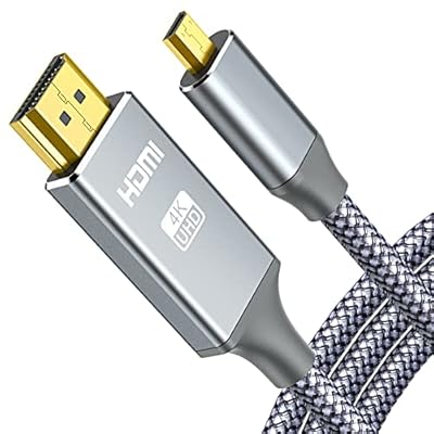oldboytech 4K Micro HDMI to HDMI Male Cable Adapter, 4K@60Hz HDR Nylon Braid Cord for GoPro Hero, Zfc, RPi, A6000, A6300, Camera, Video Capture Card, Grey 6FT