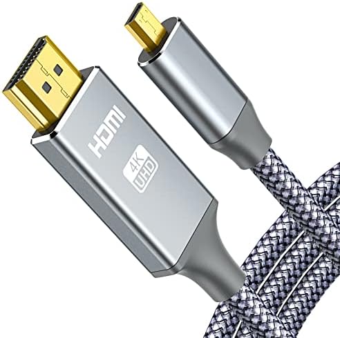 2 Pack 4K Micro HDMI to HDMI Cable Adapter, Exclusive Aluminum Alloy Shell/Nylon Braid/Gold-Plated (Male to Male) 4K/8K/60HZ/3D Grey Compatible with Hero, Sport Camera 6FT