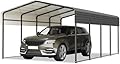 10X15FT Heavy Duty Steel Carport,Metal Carport with Anchor Rods ?Galvanized Roof – All-Weather Shelter for Pickup Trucks, Boats, Tractors